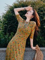 HZHJ's new original designer's ink floral ins dress is a niche mid sleeve French western-style queen - Image 2